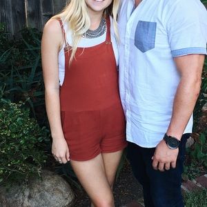 Red/Orange linen overalls